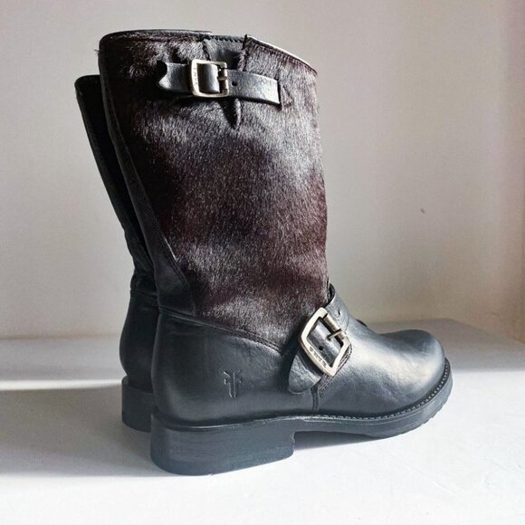 Frye Black Leather Cow skin Mid Calf Boots 6.5B Mexico - Picture 2 of 8